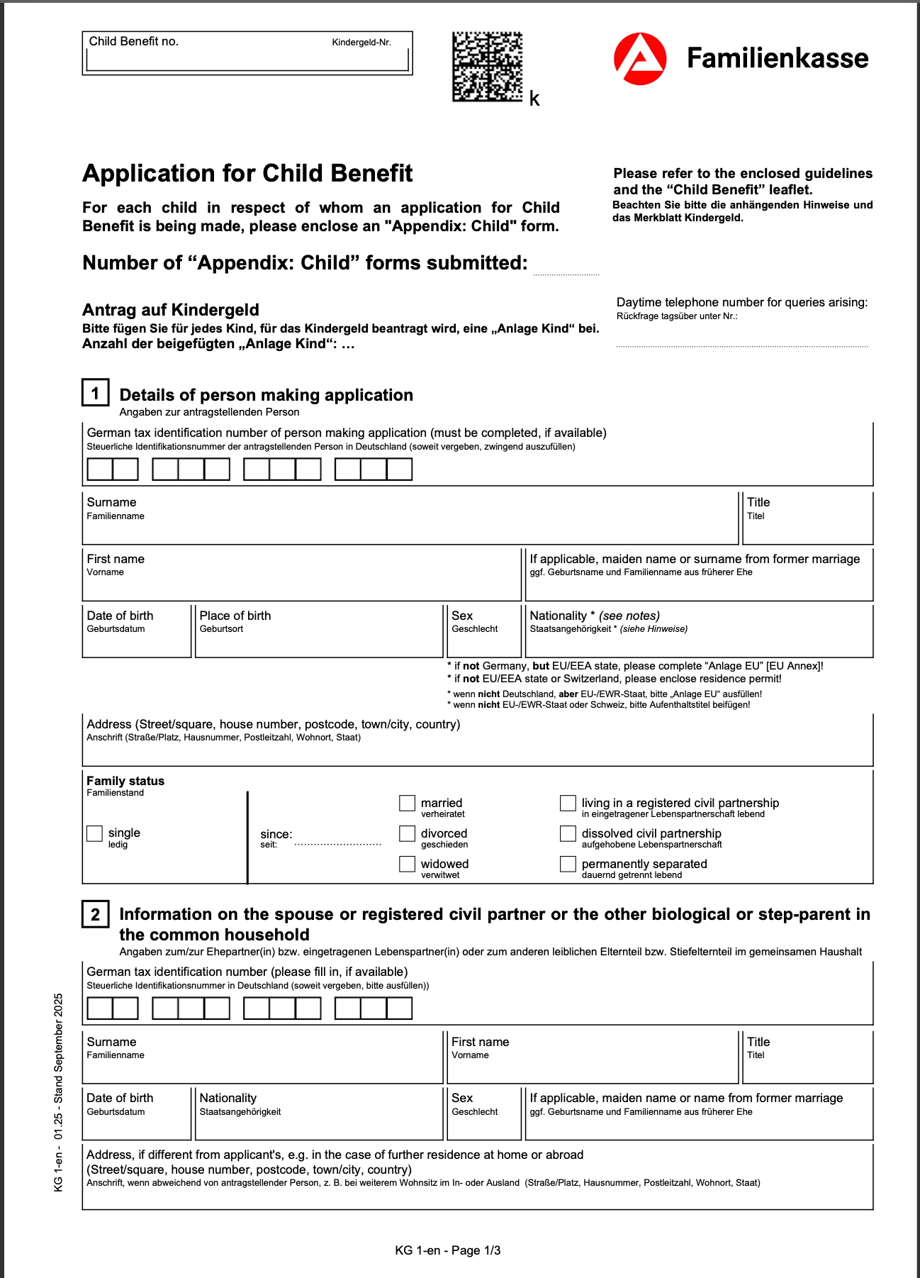 Antrag auf Kindergeld (KG 1)