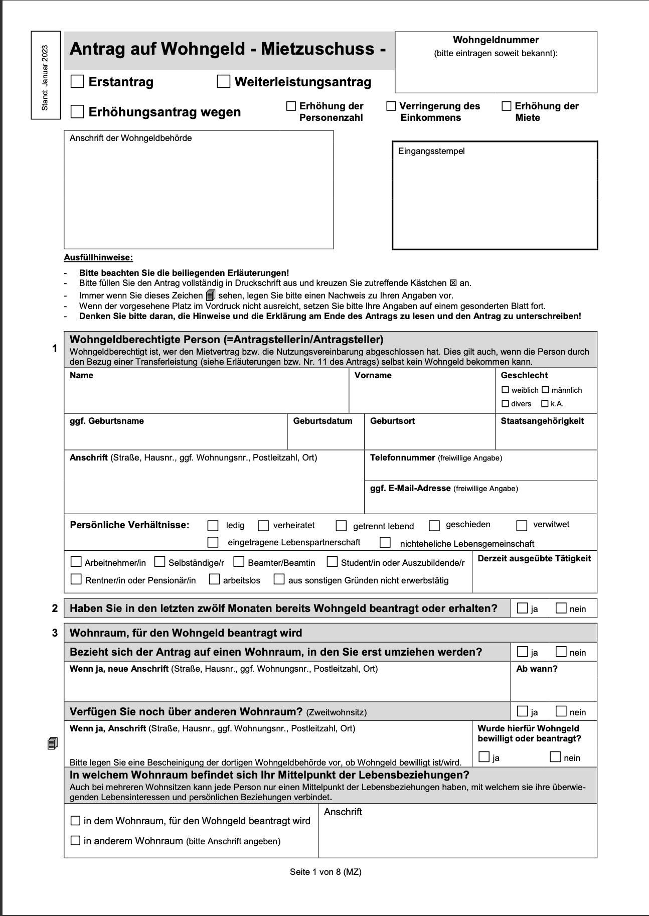 Antrag auf Wohngeld - Mietzuschuss (Bayern)